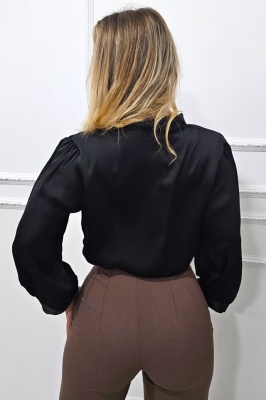 Camasa dama Soft Whisper, cu guler esarfa si croi vaporos, Negru, Marimi Large verso
