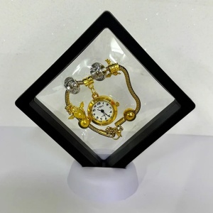 Ceas elegant Gold VSH cu pandativ, margele tip Murano si bratara reglabila, Negru