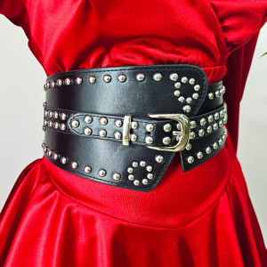 Centura corset cu catarama Teo Star, elastica, din piele ecologica cu detalii metalice, Negru 8
