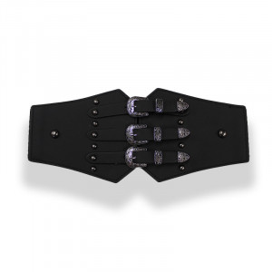 Centura corset Vog neagra, lata, din piele ecologica, elastica, cu catarame argintii1
