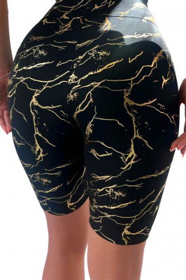 Colanti scurti fitness Ethan, cu banda modelatoare in talie si imprimeu variat, Gold Abstract spate