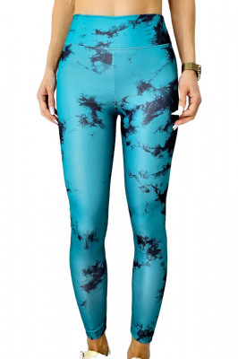 Colanti yoga MoZAIK, banda lata in talie cu efect modelator si push up, Verde marin 3