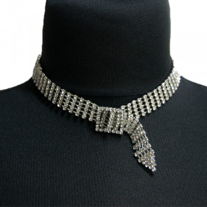 Colier Choker cu pietre semipretioase, la baza gatului, argintiu, CK012