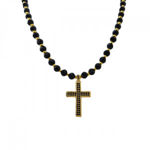 Colier unisex din inox, Desire, de tip rozariu, cu pandativ tip cruce, ambalat in cutie deosebita, Cristale mari