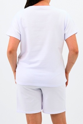 Compleu batal Melis, cu tricou imprimat si pantaloni scurti, Alb spate