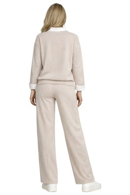 et dama casual elegant bej cu pantaloni largi detaliu spate