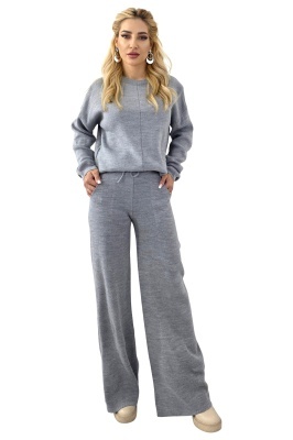Compleu casual cu lana ELETRA, bluza asimetrica si cristale laterale, GRI, Marime M/L