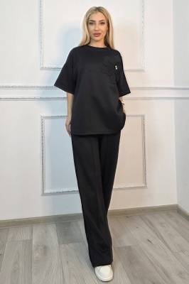 Compleu negru dama cu pantaloni si bluza simpla