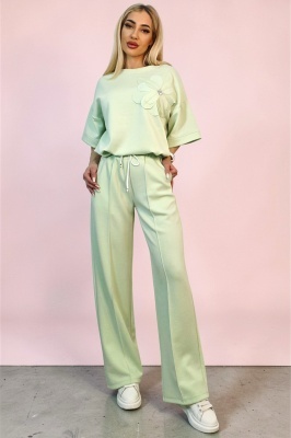 Compleu casual, doua piese Solenne, cu detaliu floral si cristale, VERNIL, Marime S/M/L