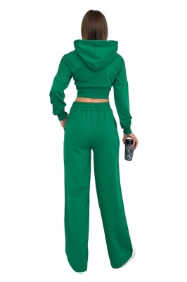Compleu casual WalKING Time, hanorac si pantaloni cu dungi in relief, Verde 6