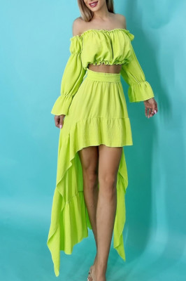 Compleu Edith, fusta si top scurt, Verde fosforescent4
