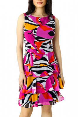 Compleu elegant Naryn, din doua piese, cu sacou cambrat si rochie din vascoza, Fucsia 2