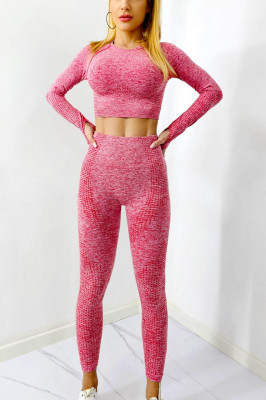 Compleu sport pentru fitness Wish, cu top scurt si colanti cu imprimeu, Marime universala 1