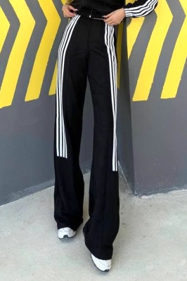 Compleu sport cu bumbac GHIZEL, jacheta si pantaloni evazati, Negru