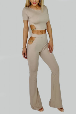 Compleu tetra Infinit, pantaloni si top, Crem4