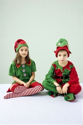 costum Crăciun fetiță Elf Candy cu ciorapi dungați