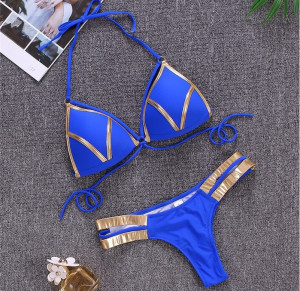 Costum de baie doua piese Royal Albastru cu elemente aurii