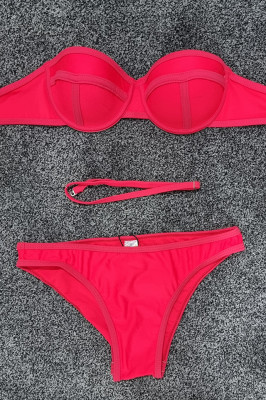Costum de baie doua piese Sunshine rosu neon- fata