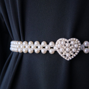 Curea elastica Pearly, catarama metalica decorativa si perle, Inima  4