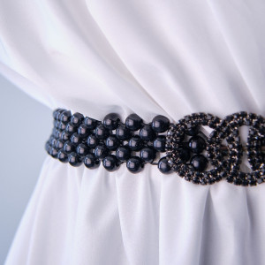 Curea elastica Pearly, catarama metalica decorativa si perle, Olimpic Negru 4