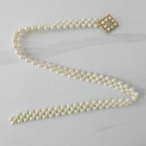 Curea elastica Pearly, catarama metalica decorativa si perle, Rhomb 4