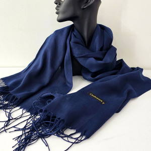 Esarfa lunga Ember, tip fular, cu franjuri simetrici si ambalata in cutie cadou, Bleumarin, 180x65 cm 1