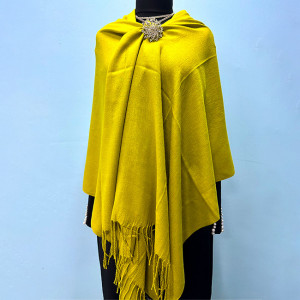 Esarfa tip sal Belladona, din material subtire, cu franjuri si emblema, Olive, 180x65 cm 1