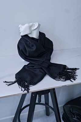 Esarfa tip sal Mourice, din casmir, cu franjuri, Negru, 185x36 cm 1