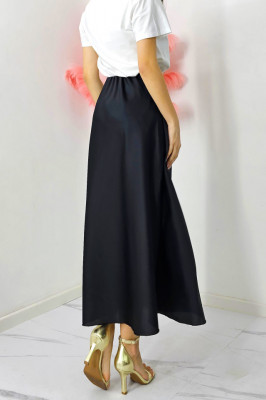 Fusta eleganta Penelope, cu textura satinata si croi lung, Negru, Marime S/M spate
