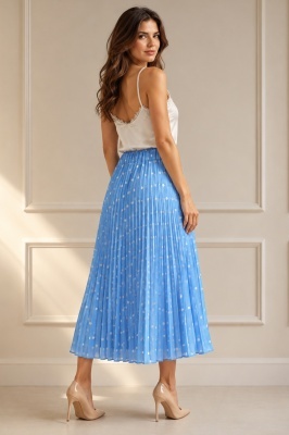 Fusta eleganta plisata IRISSA, cu buline si croi midi, Baby Blue, Marime S/M detaliu spate