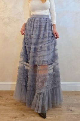 fusta maxi feminina cu textura romantica gri