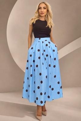Fusta lunga cu buline Petronela, funda in talie si buzunare, Baby Blue, Marime S/M/L
