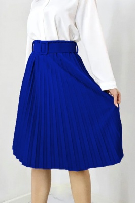 Fusta plisata eleganta Carmen, curea de aceeasi culoare inclusa, Bleumarin, Marime S/M 2
