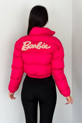 Geaca dama Puffer Barbie, model crop cu buzunare laterale, Rosu 3