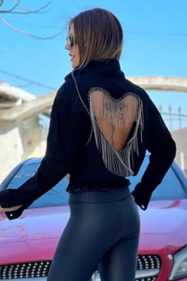 Geaca de blug cu decupaj inima pe spate Love Heart neagra
