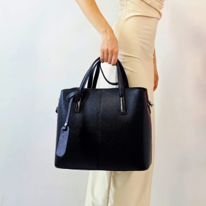 Geanta Business Tote, din piele naturala si curea detasabila, Negru 1
