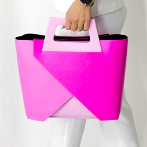 Geanta dama din piele naturala texturata Chest, cu borseta detasabila, Fucsia