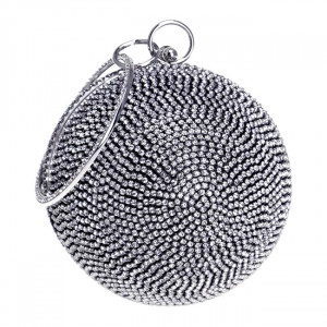 Geanta de ocazie, Shining Sphere, model rotund cu cristale artizanale, Negru 2