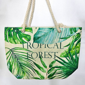Geanta de plaja Genevie, cu imprimeu de vara si manere tip sfoara, Tropical Forest, 51x371