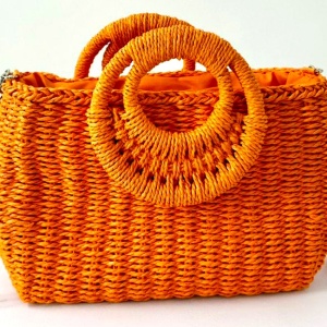Geanta de plaja STRAW, crossbody, cu husa si lant detasabil, Portocaliu 1