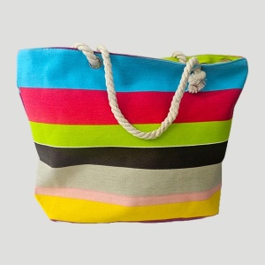 Geanta mare pentru plaja cu imprimeu de vara si manere tip sfoara, Wide stripes 3