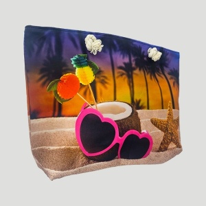 Geanta mare pentru plaja cu imprimeu de vara si manere tip sfoara, Nocturnal sunset 5