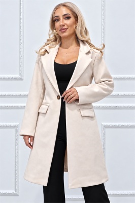 Jacheta lunga dama SORVELIA, cu revere si inchidere cu un nasture, Alb prafuit, Marime One size S/M/L