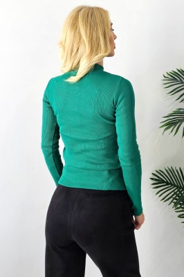 Maleta cu maneca lunga ALBBA, guler inalt si nervuri, Verde poze spate