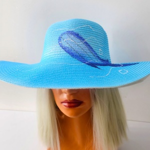 Palarie de soare SeaSide Style, cu imprimeu estival si bor lat, Albastru 3