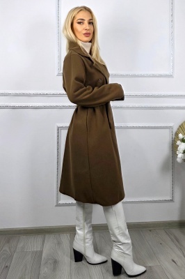 Palton de dama, midi Melanda, cordon detasabil si revere, Maro, Marime S/M/L detaliu lateral