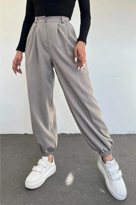 Pantaloni bufanti Tomas, cu talie inalta si pense ample, Gri 3