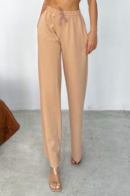 Pantaloni casual HIKE Glow, cu aplicatii tip strasuri si snur in talie, Bej 1