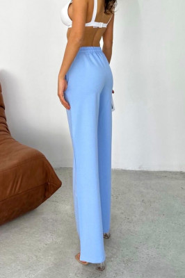 Pantaloni casual HIKE Glow, cu aplicatii tip strasuri si snur in talie, Albastru baby blue 5