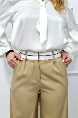 pantaloni eleganti cu banda alba in talie